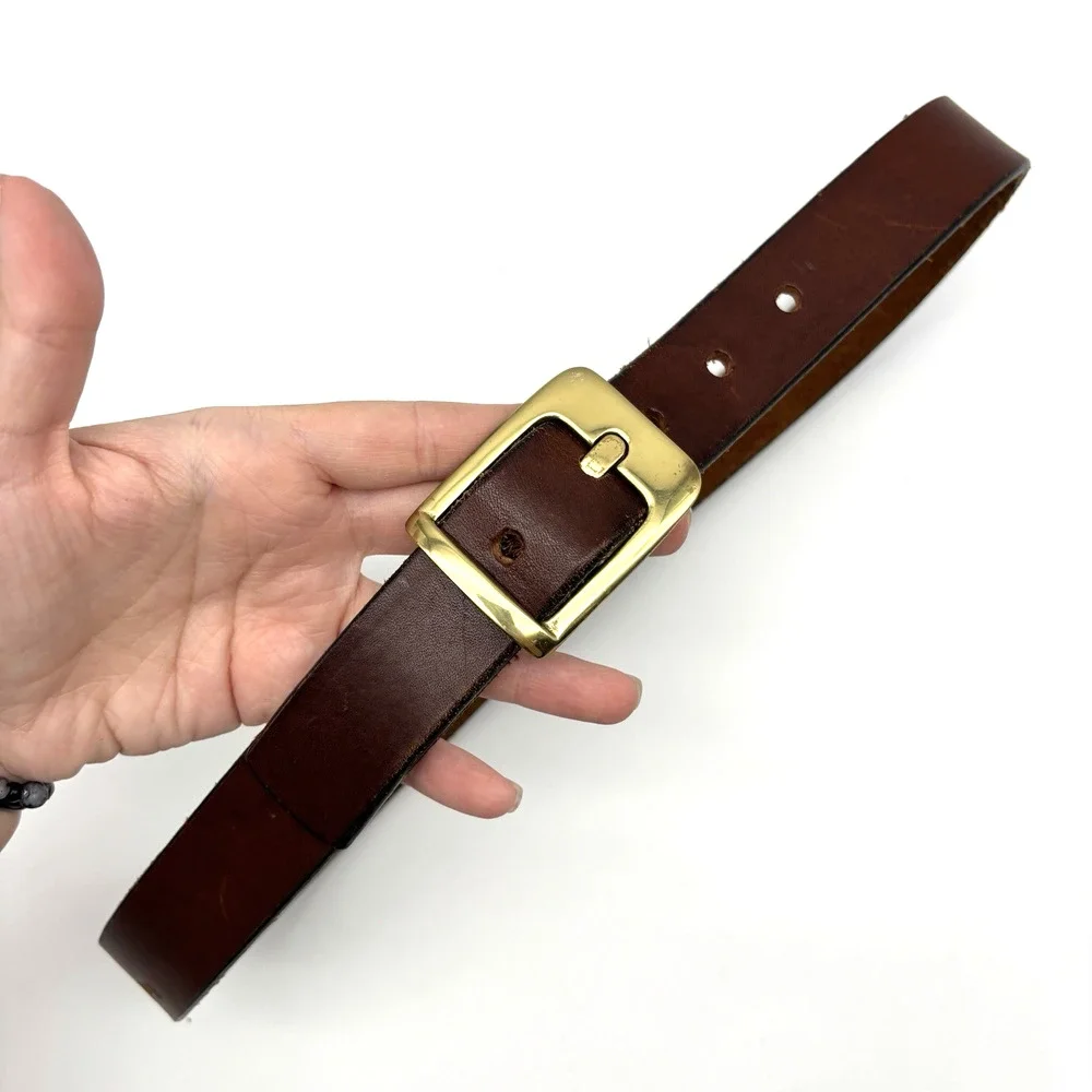 Vintage 90s Dooney & Bourke 2032 Brown Full Grain Leather Brass Buckle Belt 30